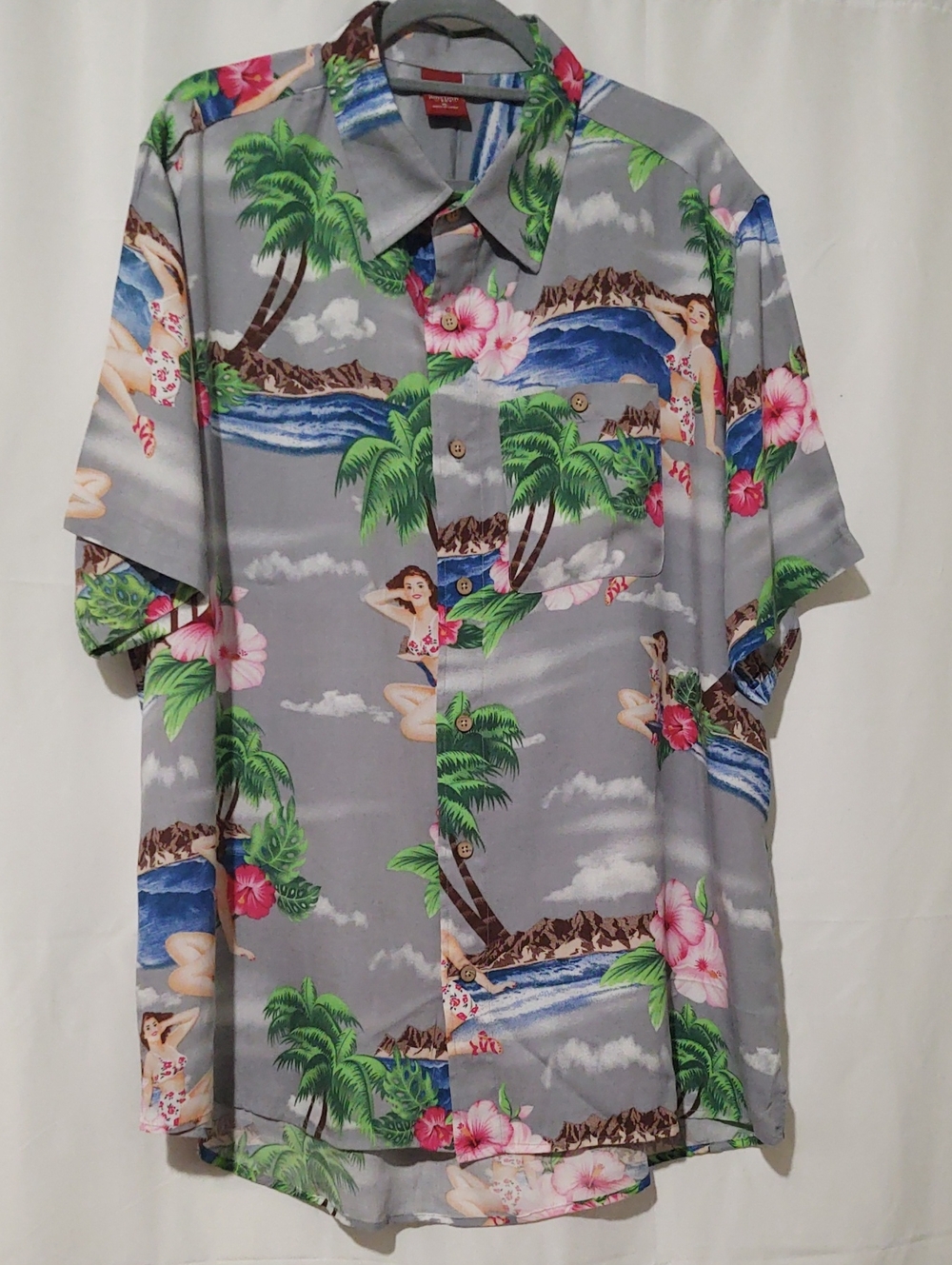 Junction West Men's Button Down XL Grey Hawaiian Print Short Sleeve Shirt